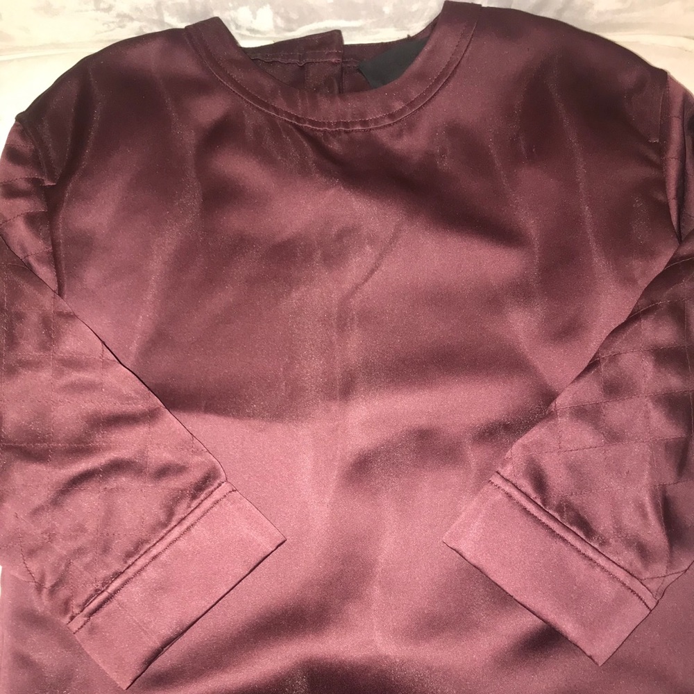 NEW J Crew Collection Satin Burgundy Maroon Top size 00 Womens long sleeve fancy